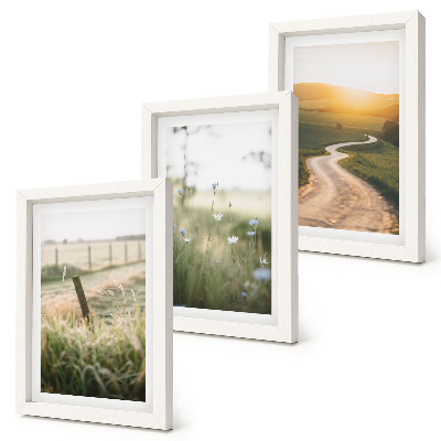 Bilderwand Landschaft mit Wiese, Straße und Sonnenuntergang