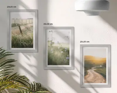 Bilderwand mit Motiv Landschaft, Wiese, Straße und Sonnenuntergang