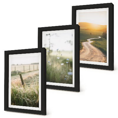 Bilderwand Landschaft mit Wiese, Straße und Sonnenuntergang