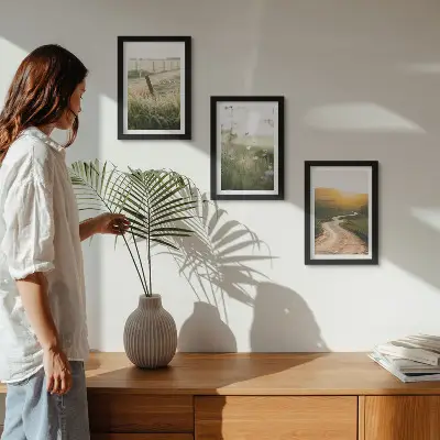 Bilderwand mit Motiv Landschaft, Wiese, Straße und Sonnenuntergang