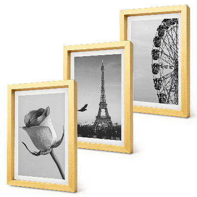 Bilderset mit rahmen Rosa Eiffelturm und Riesenrad in Monochrom
