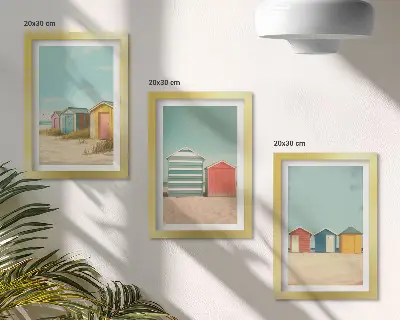 Bunte Strandhäuser in der Sommersonne Bilderset mit Rahmen