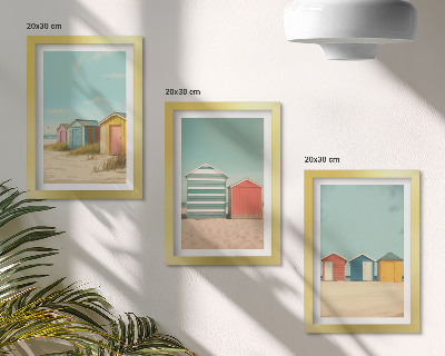 Bilderset mit rahmen Bunte Strandhäuser in der Sommersonne