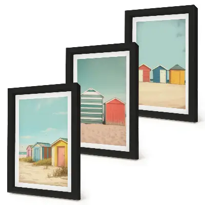 Bunte Strandhäuser in der Sommersonne Bilderset mit Rahmen