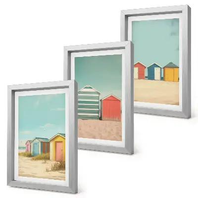 Bunte Strandhäuser in der Sommersonne Bilderset mit Rahmen