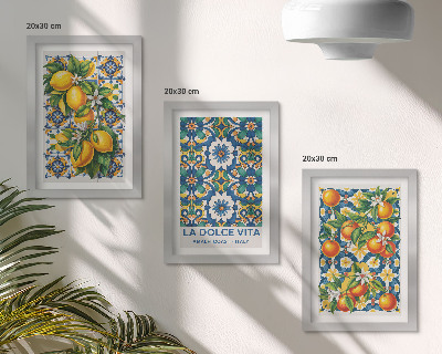 Bilderset mit rahmen Poster mit Zitrusmotiven und farbenfrohen abstrakten Mustern