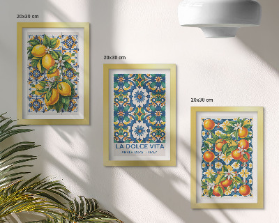 Bilderset mit rahmen Poster mit Zitrusmotiven und farbenfrohen abstrakten Mustern