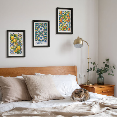 Bilderset mit rahmen Poster mit Zitrusmotiven und farbenfrohen abstrakten Mustern