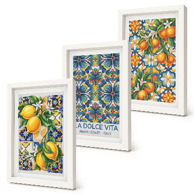 Bilderwand Zitronen- und Orangenblüten in farbenfrohen Mustern