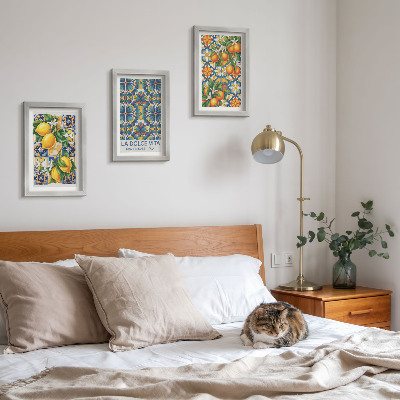 Bilderwand Zitronen- und Orangenblüten in farbenfrohen Mustern