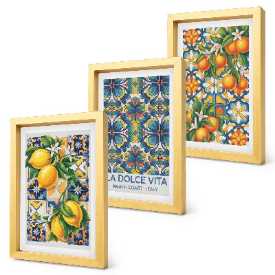 Bilderwand Zitronen- und Orangenblüten in farbenfrohen Mustern