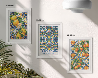 Bilderwand Zitronen- und Orangenblüten in farbenfrohen Mustern