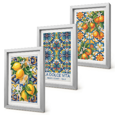 Bilderwand Zitronen- und Orangenblüten in farbenfrohen Mustern