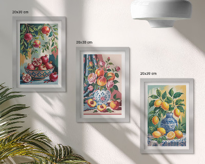 Bilderset mit rahmen Gemalte Blumen und Früchte in Vasen