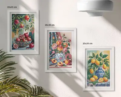 Gemalte Blumen und Früchte in Vasen Bilderset inklusive Rahmen