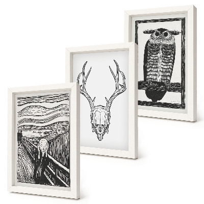 Bilderwand Inspiriert vom Scream-Bild mit Totenkopf und Eule im Grafikstil