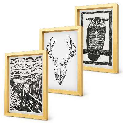 Bilderwand Inspiriert vom Scream-Bild mit Totenkopf und Eule im Grafikstil