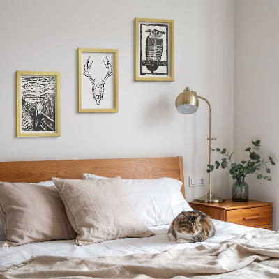 Bilderwand Inspiriert vom Scream-Bild mit Totenkopf und Eule im Grafikstil