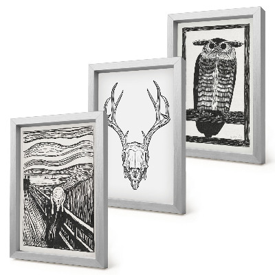 Bilderwand Inspiriert vom Scream-Bild mit Totenkopf und Eule im Grafikstil