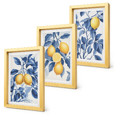 Bilderwand Zitronen an Zweigen mit blauen Blättern