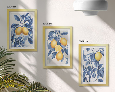 Bilderwand Zitronen an Zweigen mit blauen Blättern
