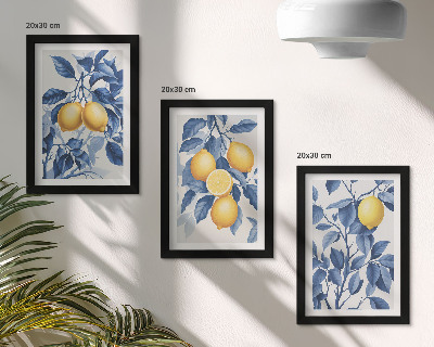 Bilderwand Zitronen an Zweigen mit blauen Blättern