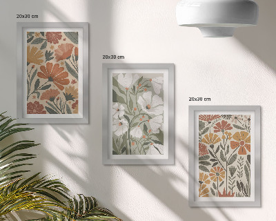 Bilderset mit rahmen Blumenmuster in Orange- und Grüntönen