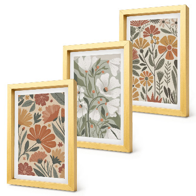 Bilderset mit rahmen Blumenmuster in Orange- und Grüntönen