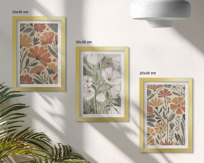 Bilderset mit rahmen Blumenmuster in Orange- und Grüntönen