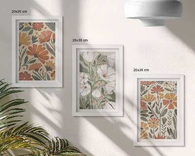 Bilderset mit rahmen Blumenmuster in Orange- und Grüntönen