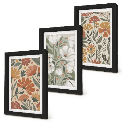 Bilderset mit rahmen Blumenmuster in Orange- und Grüntönen