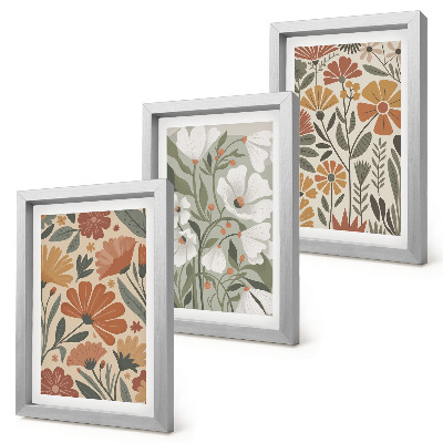 Bilderset mit rahmen Blumenmuster in Orange- und Grüntönen