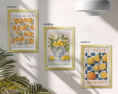 Bilderwand Retro-Zitrusfrüchte mit gelben Akzenten