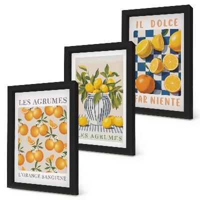 Bilderwand Retro-Zitrusfrüchte mit gelben Akzenten