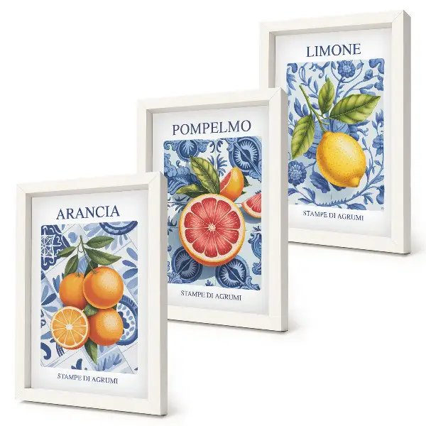 Bilderwand mit Vintage-Illustrationen von Zitrusfrüchten