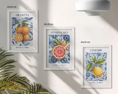 Bilderwand mit Vintage-Illustrationen von Zitrusfrüchten