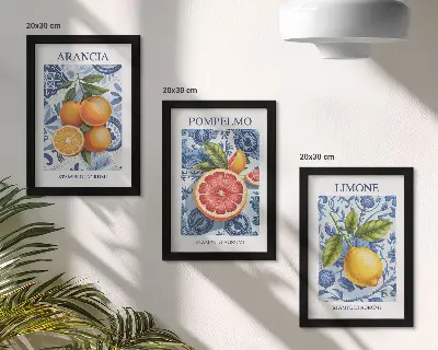 Bilderwand mit Vintage-Illustrationen von Zitrusfrüchten