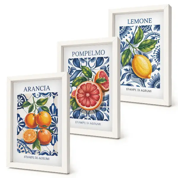 Wandbild-Set mit Zitrusfrüchten im italienischen Stil inklusive Rahmen