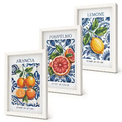Wandbild-Set mit Zitrusfrüchten im italienischen Stil inklusive Rahmen
