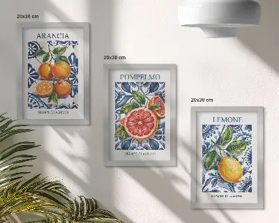 Wandbild-Set mit Zitrusfrüchten im italienischen Stil inklusive Rahmen