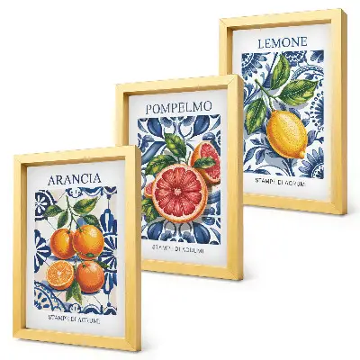 Wandbild-Set mit Zitrusfrüchten im italienischen Stil inklusive Rahmen