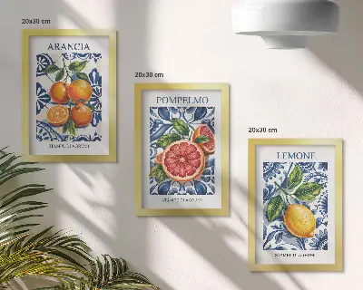 Wandbild-Set mit Zitrusfrüchten im italienischen Stil inklusive Rahmen