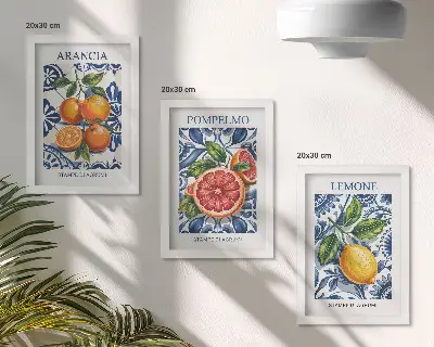 Wandbild-Set mit Zitrusfrüchten im italienischen Stil inklusive Rahmen