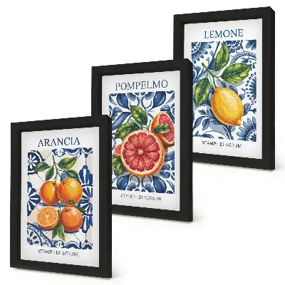 Wandbild-Set mit Zitrusfrüchten im italienischen Stil inklusive Rahmen