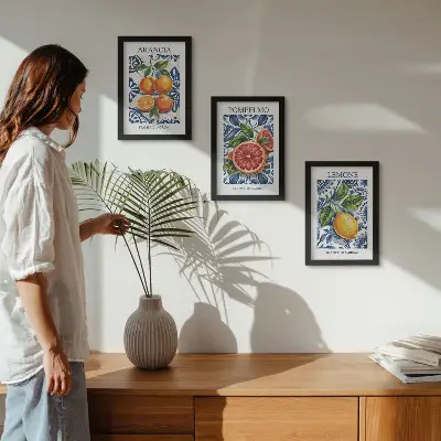 Wandbild-Set mit Zitrusfrüchten im italienischen Stil inklusive Rahmen