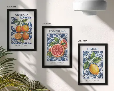 Wandbild-Set mit Zitrusfrüchten im italienischen Stil inklusive Rahmen