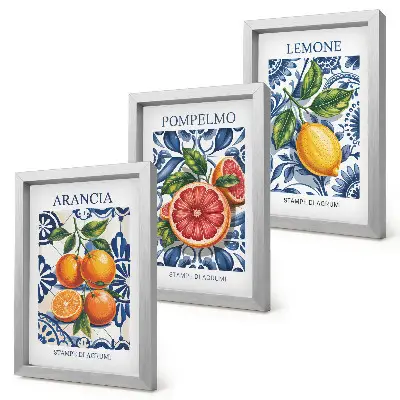 Wandbild-Set mit Zitrusfrüchten im italienischen Stil inklusive Rahmen