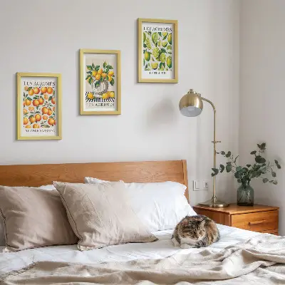 Bilderwand mit frischen Zitrusfrüchten in bunten Farben