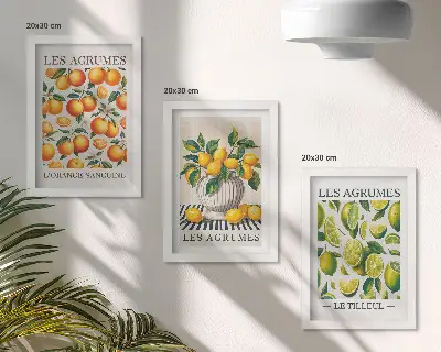 Bilderwand mit frischen Zitrusfrüchten in bunten Farben