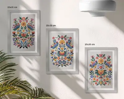 Fotowand mit buntem Blumenmuster auf weißem Hintergrund
